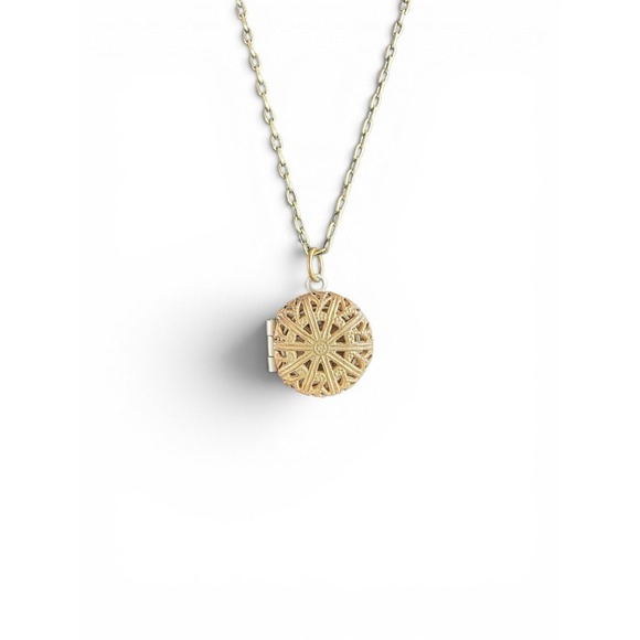 Jewelry - Tiny Vintage Locket Pendant Necklace, Gold & Silver Tone Metal Cable Chain